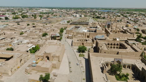 Aerial-View-Of-Khiva-World-Heritage-Old-Town-In-Xorazm-Region,-Uzbekistan
