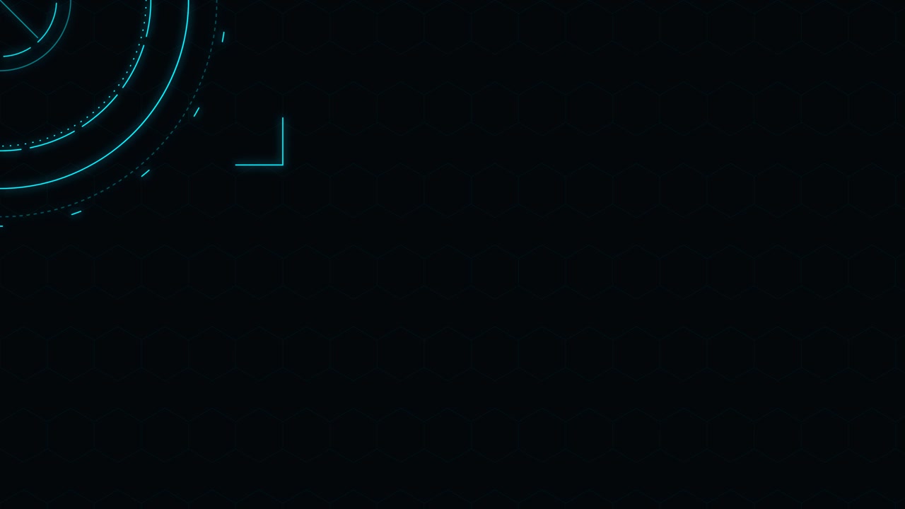 Futuristic HUD Interface with Rotating Circular Elements and Hexagonal Grid