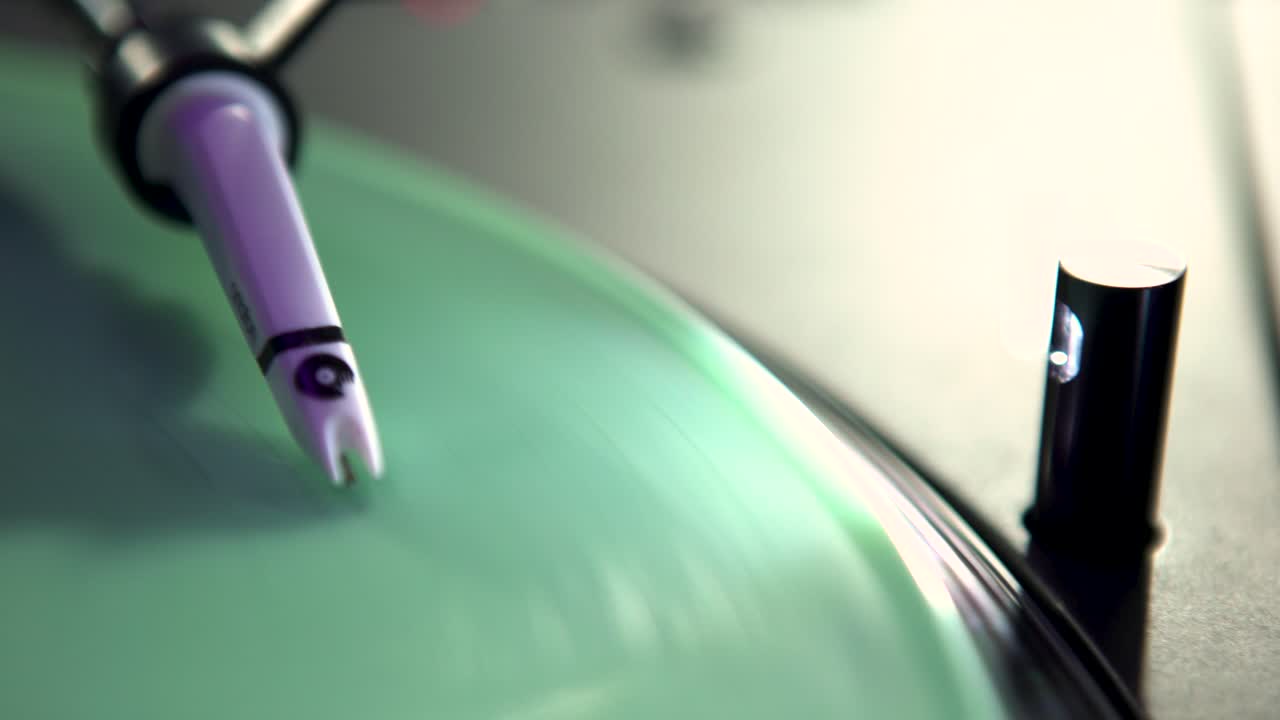 레코드를 재생하는 턴테이블의 클로즈업