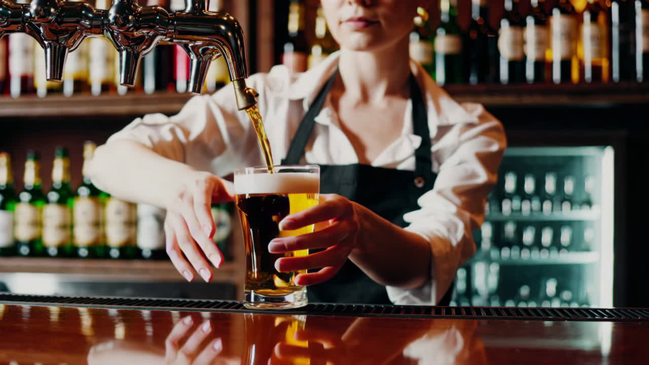 맥주 를 부는 바텐더