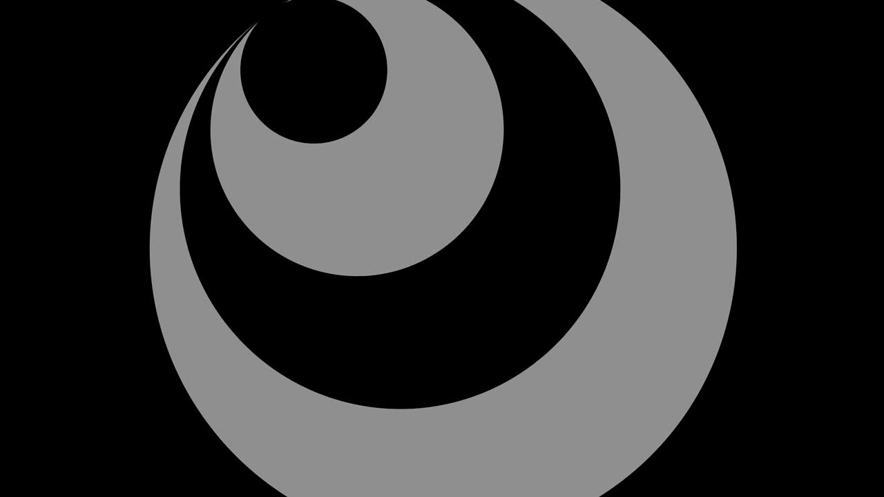 Graphic object in black and white with stroboscopic and hypnotic effect, which rotates clockwise decreasing the size from full screen to disappearing in the center, in 16: 9 video format