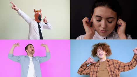 music video montage with four split screens of young professional dancers performing a modern dance music video montage with four split screens of young professional dancers performing a modern dance routine in a studio video collage