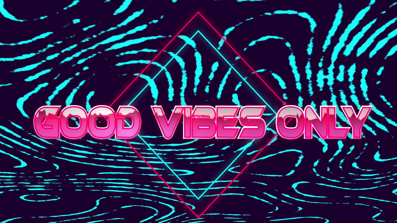 Animation of good vibes only text on rhombuses with circular pattern over black background