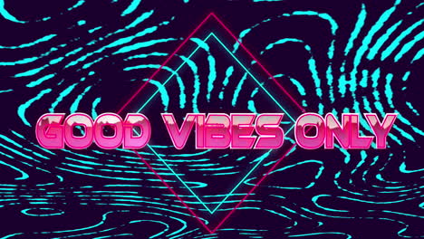 animation of good vibes only text on rhombuses with circular pattern over black background