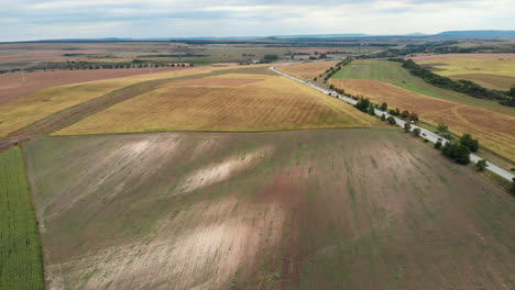 Aerial-drone-shot-over-the-countryside-roads-in-Bulgaria