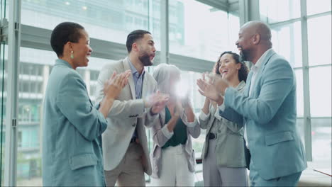 business people, applause and group in circle
