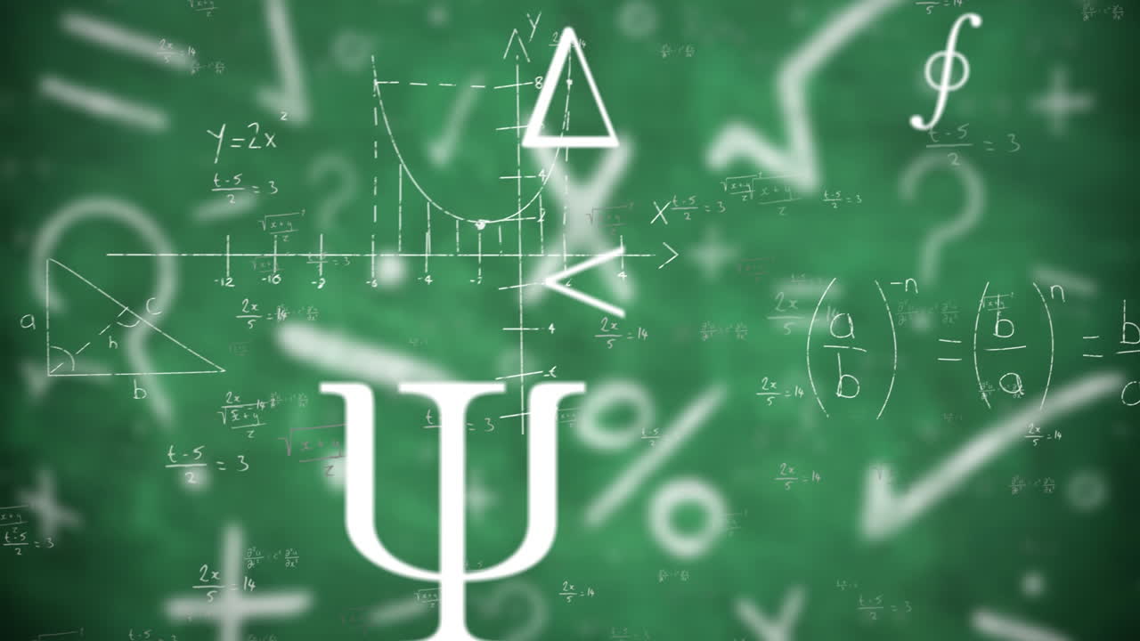 ecuaciones matemáticas y diagramas flotantes contra símbolos matemáticos en fondo verde