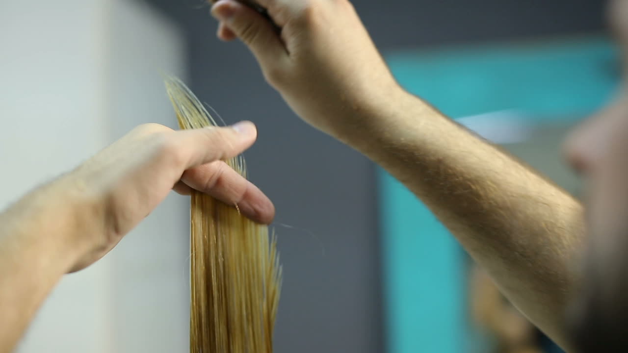 Hair dresser is dyeing hair of beautiful woman in barber shop