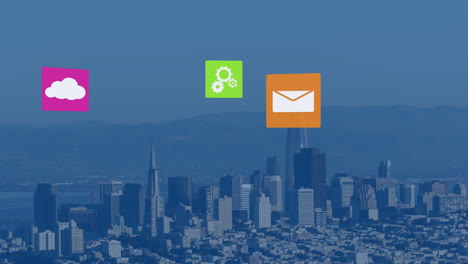animación de iconos sobre el paisaje urbano