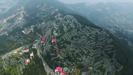 aerial drone shot of apple farms in himachal pradesh.