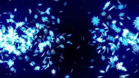 snowflakes falling on blue background, loop glitter animation,