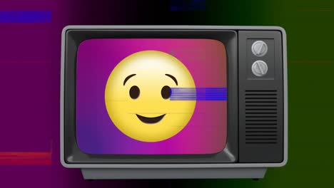 Antigua-Publicación-De-Televisión-Que-Muestra-Un-Emoji-Bribón-Amarillo-Rodeado-De-Televisión-Chisporroteando