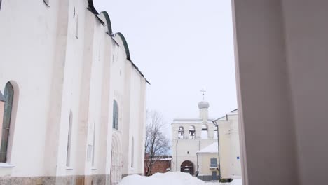 snowy winter scene of a russian cathedral