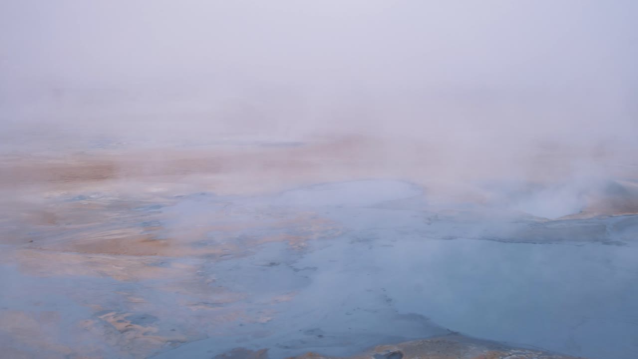 Thick smoke clouds above the Hveravellir geothermal springs, Iceland.