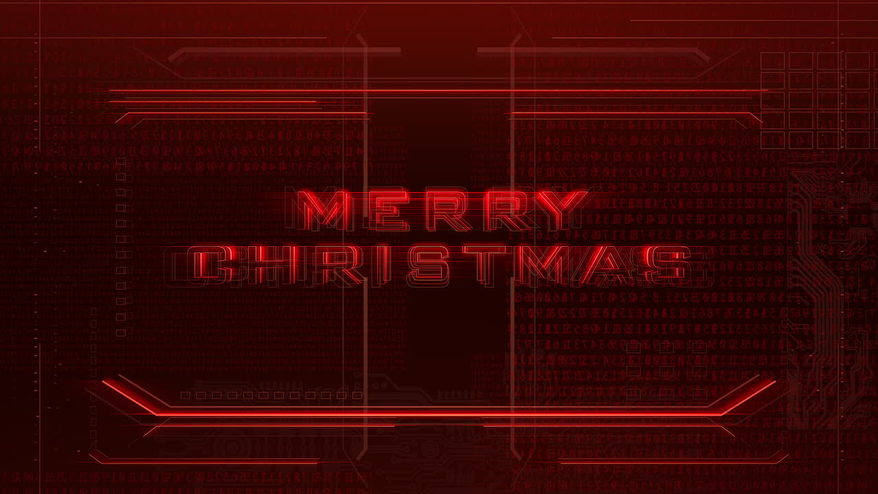 Merry Christmas with cyberpunk matrix and neon HUD elements