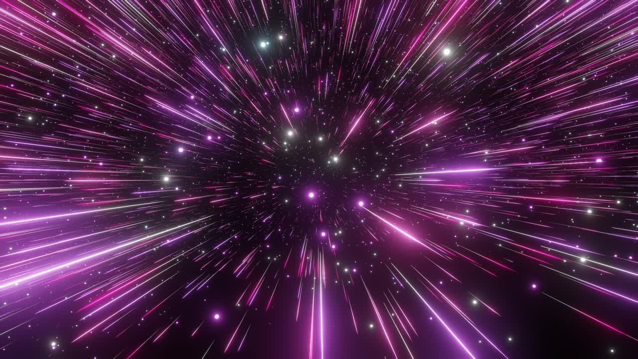 fondo de hiperespacio abstracto. velocidad de la luz, rayos de neón brillantes y estrellas en movimiento. versión violeta. moviéndose a través de estrellas. bucle sin costuras de 4k