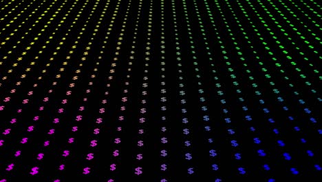 retro bokeh dolar money pattern motion on black background animation seamless loop, technology concept
