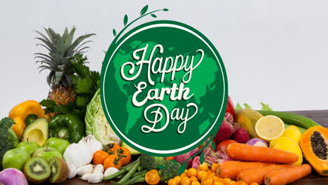 Animation-Eines-Happy-Earth-Day-Textes-über-Gemüse-Und-Obst