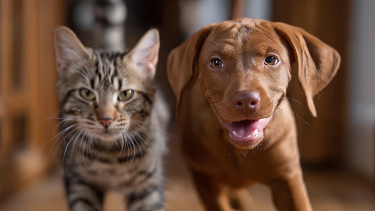 A Playful Cat and Dog Duo Journeying Together, Capturing Their Vibrant Personalities in a Heartwarming Moment of Friendship and Companionship Within a Cozy Home