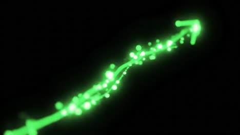 dynamic visualization of ascending growth: glowing green arrow illuminates progress through a dark background in two frames of animated motion