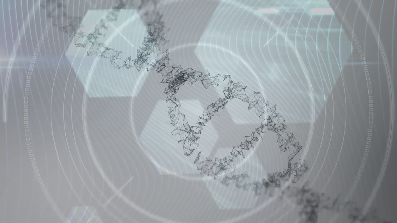 회색 배경에서 dna 줄이 회전 및 데이터 처리의 애니메이션