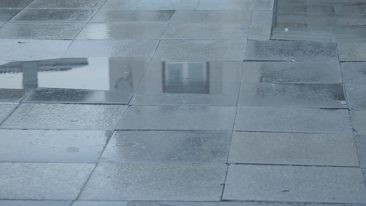 Rain-soaked city street with reflections