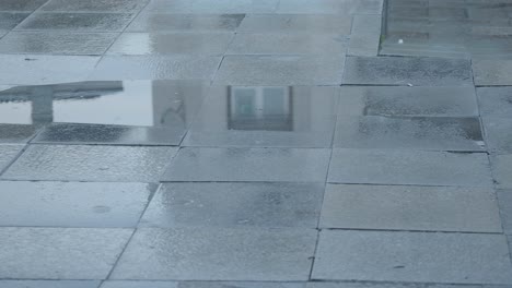 rain-soaked city street with reflections