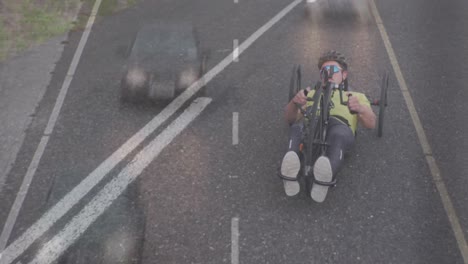 animación de la carretera sobre el hombre caucásico con bicicleta