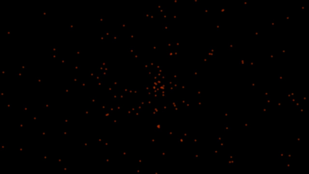Abstract Animation of Glowing Red Particles Floating on Black Background