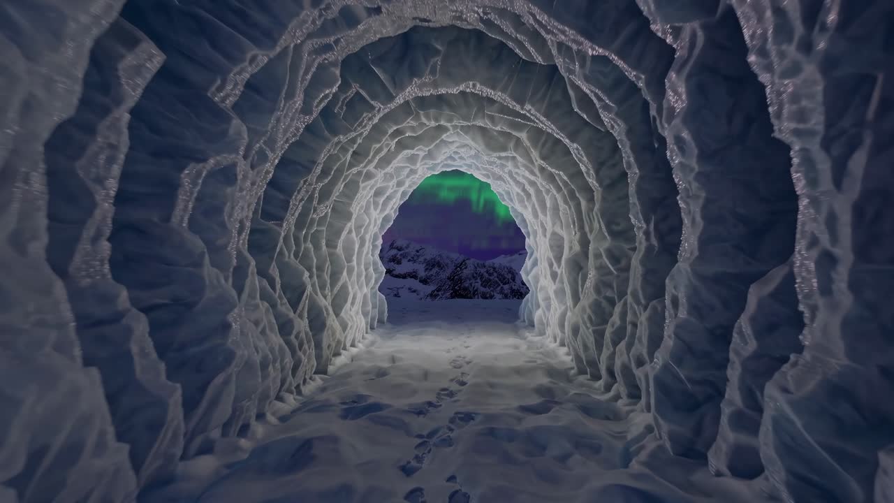 Scenic Ice Cave with Aurora View