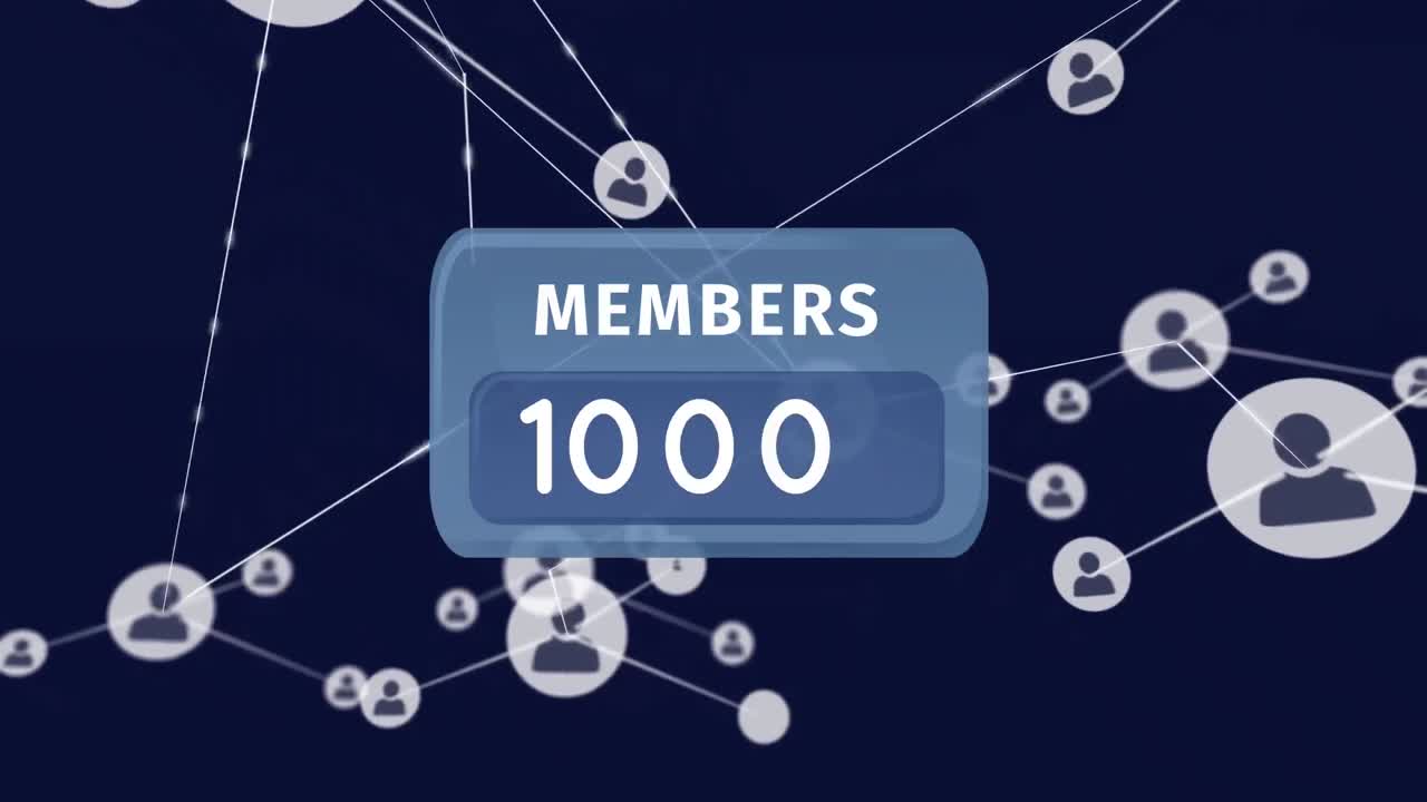 아이콘으로 연결된 네트워크를 통해 숫자와 구성원 텍스트의 애니메이션