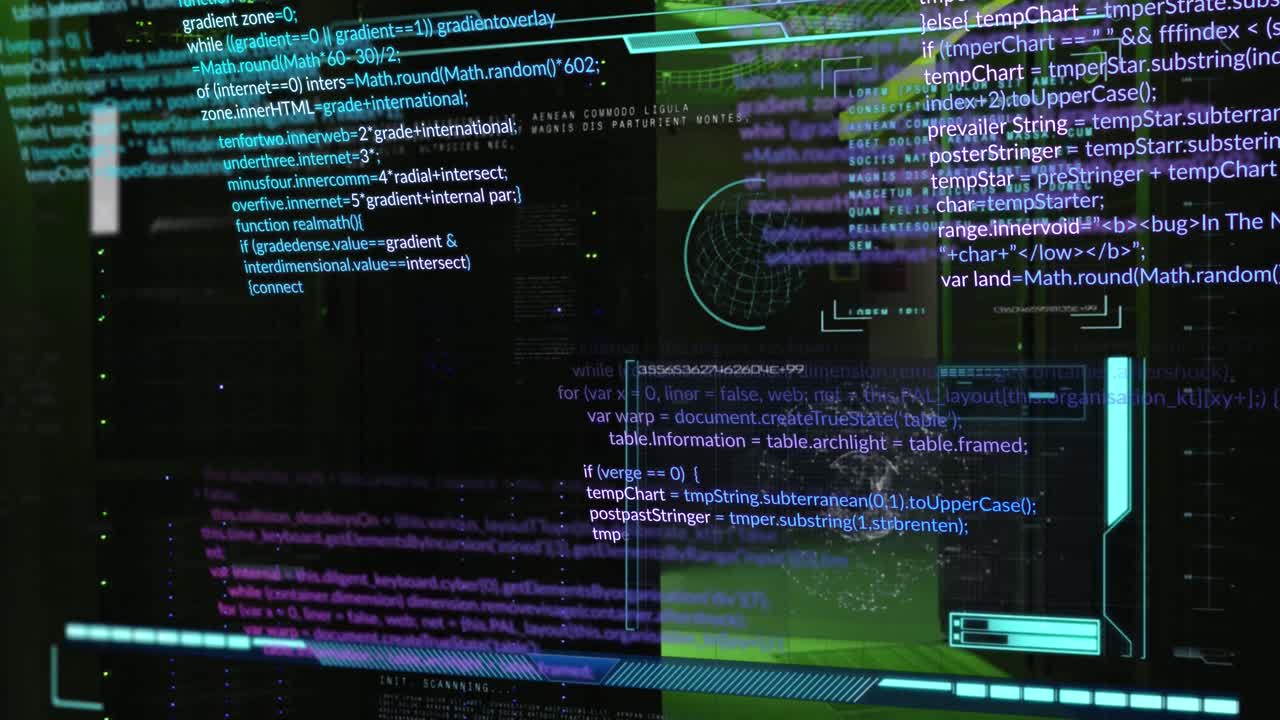 animación del procesamiento de datos sobre un fondo negro