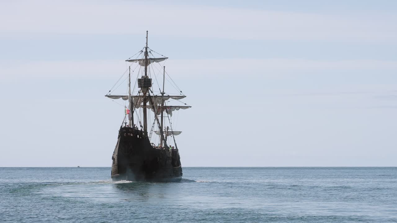 Caravel on the Atlantic ocean near Madeira island, Portugal