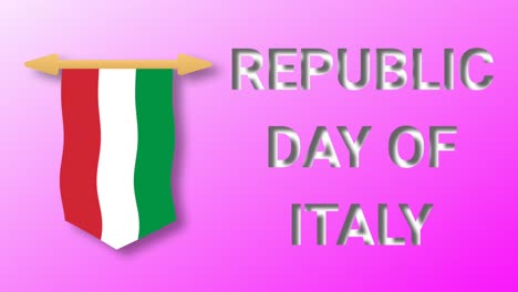 republiktag von italien nahtloser hintergrund auf wunderschöner rosa gradientfarbe. animation des nationalfeiertags für italien.