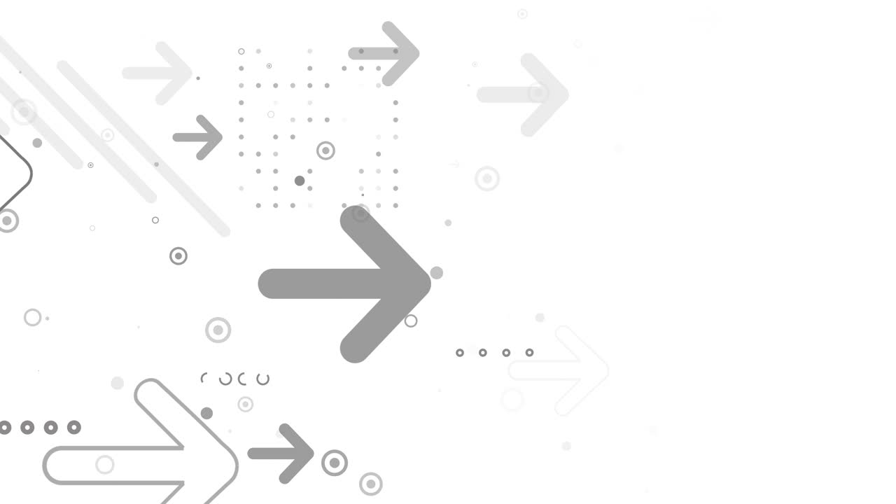 Gray arrows and geometric shapes on a white animated background. Directional motion graphics. Looped animation.