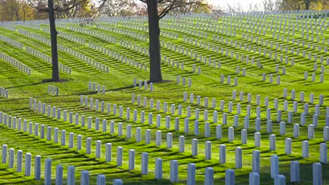 establishing shot of a vast war cemetery near milwaukee wisconsin with graves stretching across the hills