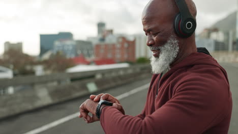 elderly runner man, smart watch