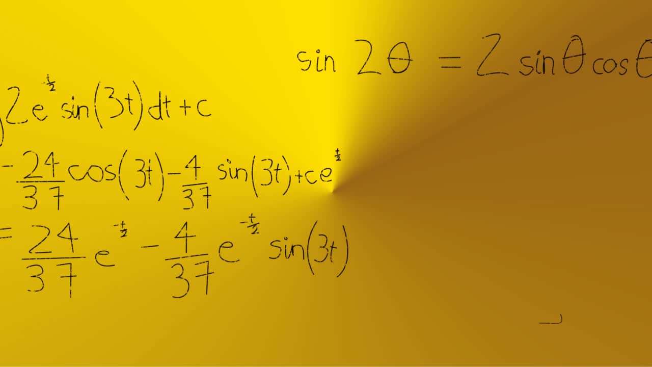 animación de fórmulas matemáticas escritas a mano sobre un fondo amarillo