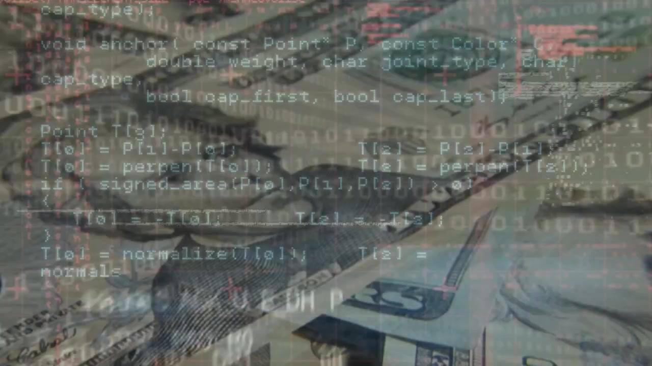 Animation of data processing over banknotes
