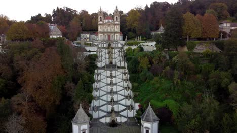 aerial view of sanctuary of bom jesus do monte catholic cathedral in braga city north of portugal