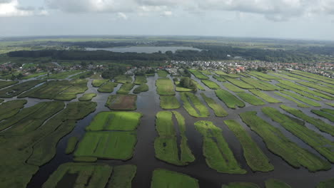 Vista-Aérea-De-Paisajes-Holandeses-Con-El-Pintoresco-Casco-Antiguo-En-La-Parte-Trasera.