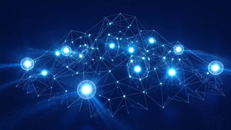 Abstract Digital Network Connection with Glowing Nodes and Lines