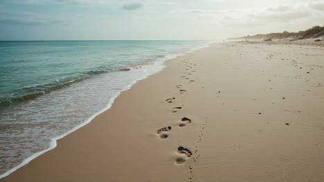 footprints on the tranquil beach: a serene journey along the shoreline captured in captivating frames showcasing nature's beauty and peacefulness