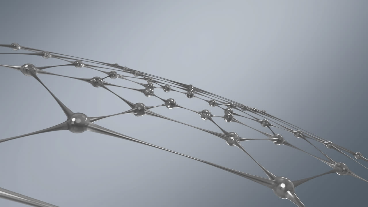 회색 배경에 복사 공간과 함께 회전하는 연결 네트워크의 디지털 애니메이션