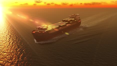 cargo ship at sunset