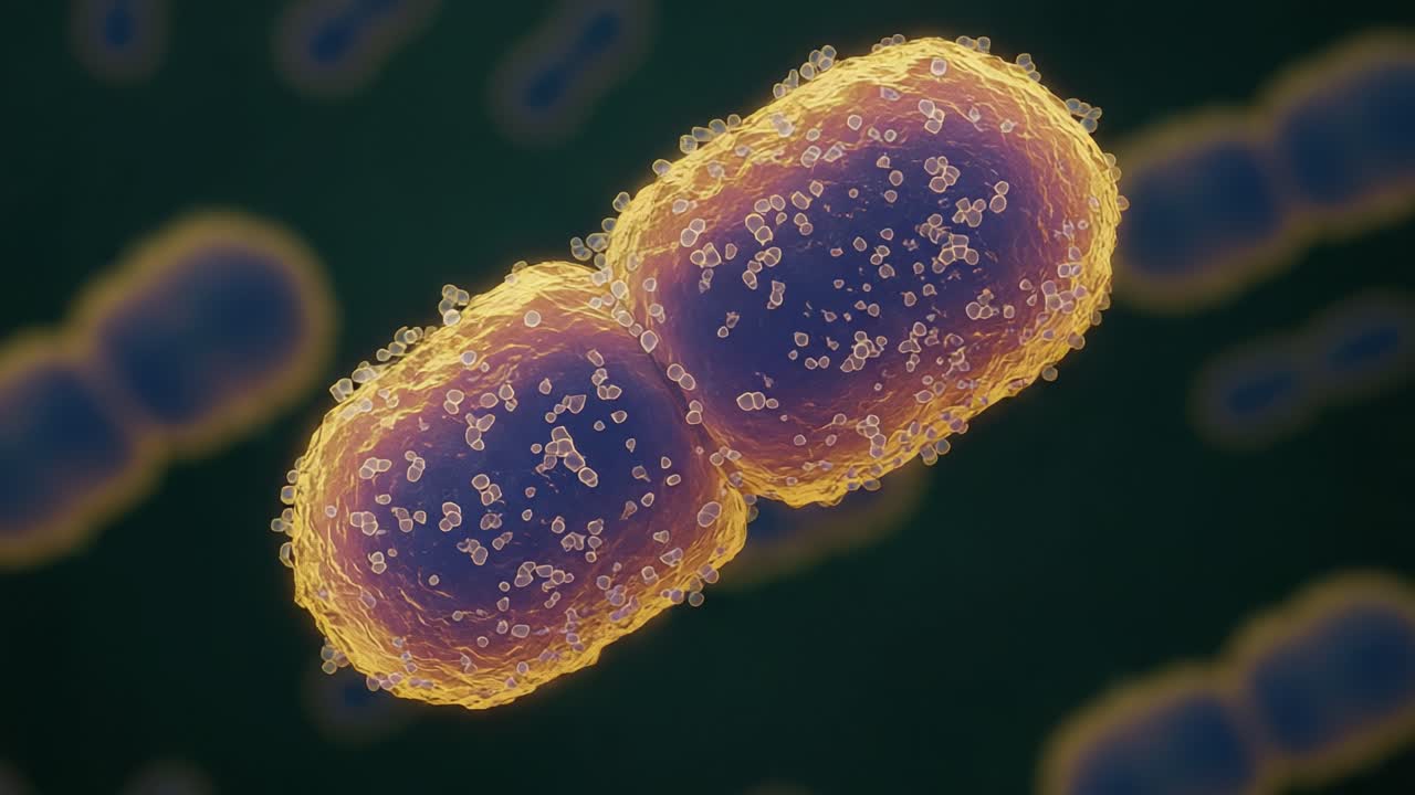 Magnified Imagery of Microbial Structures Showcasing Bacterial Cell Division Interactions in a Balanced Environment Under Microscope Observation