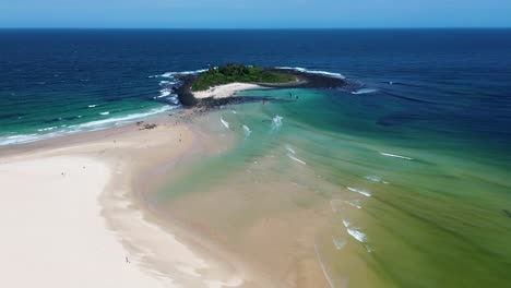 Drone-Aéreo-Paisaje-De-Olas-Océano-Playa-De-Arena-Windsurf-Verano-Viajes-Turismo-Isla-Verde-Bendalong-Costa-Sur-Australia