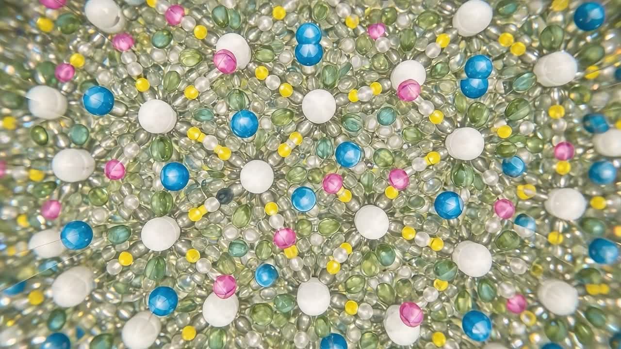 A Captivating Kaleidoscope of Colorful Beads: A Magnified View Featuring Vibrant Patterns of White, Pink, Blue, Yellow, and Green Beads Arranged Harmoniously