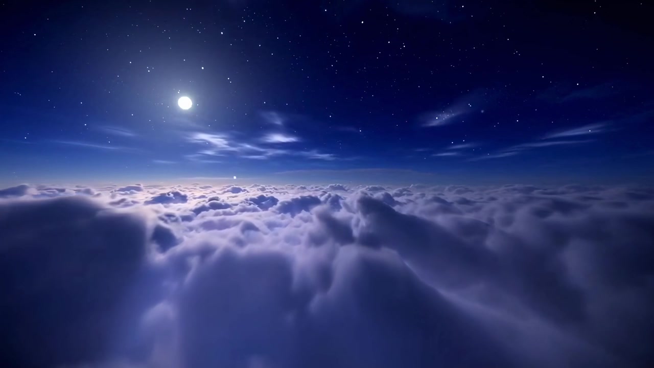 Aerial View of Clouds Under a Starry Night Sky