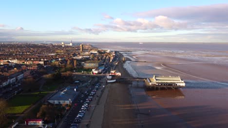 cleethorpes pier and beach near grimsby town in lincolnshire, uk